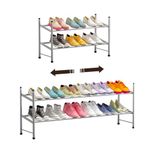 Shoe Rack 6-12 Pairs Shoes Organizer,Metal Iron of Expandable and Adjustable Shoes Organizer, Stackable Shoe Shelf for Entryway Doorway (2-Tier, Grey)