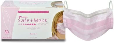 Medicom Safe+Mask Premier 3-Ply Layers, Breathable, Adjustable Earloops, Fluid Resistant, Protective PPE, Non-Woven, Disposable, Latex Free - (50/Box) (Pink)