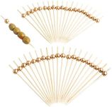 Bamboo Cocktail Picks Wooden toothpick with Gold Pearl Ball for Sandwich, Cocktail, Appetizer, Fruits, 4.7'' inches Packs of 600