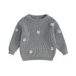 Carolilly Baby Girls Knitted Jumper Toddler Baby Girl Sweater Long Sleeve Crew Neck Flower Winter Warm Knitwear Pullover Sweater Infant Clothes (Misty Grey, 6-9 Months)