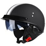 RHBDDHV Motorcycle Half Helmet Open Face Helmet with Drop-Down Sun Visor DOT/ECE Approved Retro Motorbike Helmet for Cruiser Chopper Scooter Bike Road Crash Jet Helmet for Adults Men Women