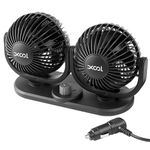 XOOL 12V Car Fans, Cooling Air Fan Powerful Dashboard Electric Dual Car Fan Cigarette Lighter Low Noise 360 Degree Rotatable for Truck Vehicle Boat Van SUV RV