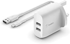 Belkin Boost Charge Dual USB-A Wall Charger 24W + USB-A to Micro-USB Cable (For Smartphones, Tablets, Wireless Headphones, Power Banks, Portable Speakers and more) | WCE002my1MWH