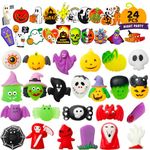 HOUT 24 PCS Halloween Mochi Squishy Toys - Mini Squishy Kawaii Party Fidget Gifts with Halloween Stickers - Party Bag Fillers for Kids - Halloween Decoration Stocking Stuffers Stress Relief