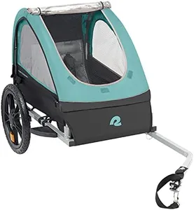 Retrospec Rover Kids Bicycle Trailer - Single & Double Passenger Children’s Foldable/Collapsible Tow Behind Bike Trailer with 16" Wheels, Safety Reflectors & Rear Storage Compartment - Blue Ridge