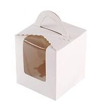 ihomecooker 25 Pcs Single White Cupcakes Containers Gift Boxes with Window Inserts Handle for Wedding Candy Boxes (25P-Handle-White)