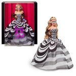 Barbie Signature Doll, 65th Anniversary Collectible with Blonde Hair, Black and White Gown, Sapphire Gem Earrings and Sunglasses, HRM58