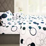 Story@Home Double Bedsheet |186 TC Bed Sheet Double Bed |100% Cotton Bed Sheets for Double Bed with 2 Pillow Covers | Circles Print | 225 X 250 cm | White & Blue | Perfect for Festive Gifting