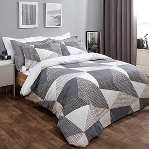 Dreamscene Juego de Cama Compuesto por Funda de edredón geométrica y Fundas de Almohada de Estilo escandinavo, Color Negro carbón y Gris, tamaño Doble