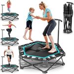 IMFit Foldable Rebounder Trampoline 42" Indoor Adult/Kids Exercise | Mini Trampoline Fitness Outdoor | with 3-Level Adjustable Handle | Weight Capacity 331 Lbs | Best for Indoor/Outdoor/Garden/Play