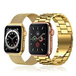 Guwet Pack 2 Metal Bands Compatible With Apple Watch band 38mm 40mm 41mm, Stainless Steel Mesh Loop Replacement Wristband Compatible with iWatch Series Ultra/Ultra2/SE2/SE/9 8 7 6 5 4 3 2 1 Gold