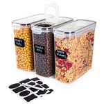 nuovva Cereal Storage Containers – 3Pcs Set Plastic Food Storage Containers – Practical Cereal Dispenser – Food Grade and BPA Free – Durable and Easy to Use – Ideal for Cornflakes, Flour Storage