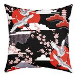 Erosebridal Crane Pillow Cover 22x22 Set of 1 Japanese Style Throw Pillow Cover Cherry Blossoms Pattern Cushion Cover for Adult Women Girl Japanese Traditional Pattern Decorative Accent Pillow Case