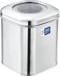 JVL Stainless Steel Kitchen Storage Square Tin with See-Through Lid - 4.8 Litres Capacity, Silver - Durable and Spacious Container for Dry Food Storage (12.5 L)