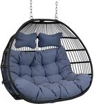 Sunnydaze Liza Loveseat Egg Chair with Gray Polyester Cushions - Black Wicker Frame - 550-Pound Capacity - 43 Inches Tall