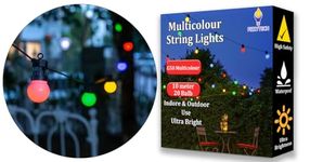 fizzytech LED Outdoor String Lights for Patio with 20 Shatterproof G50 Vintage Edison Bulbs, 10 Meter Waterproof Hanging Lights for Outside, Porch, Deck, Bistro, Cafe, Balcony Lights (Multicolor)