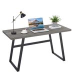 BON AUGURE Writing Desk, Wooden Desk for Home Office, 55 Inch Modern Computer Desk, Wood and Metal Office Desk, Farmhouse Work Table (Dark Grey Oak)