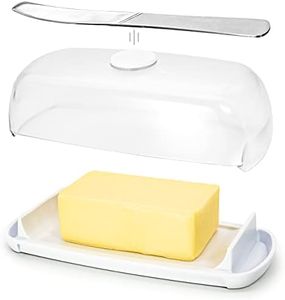 Butter Hub Extra Large Butter Dish with Lid and Knife, European Size Magnetic Butter Keeper, Easy Scoop, No Mess Lid, Plastic, Dishwasher Safe (Clear)