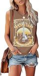 GEMLON Womens Nashville Tank Tops Country Music Concert Crewneck Graphic Sleeveless Tees Shirts for Women Brown S