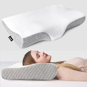 LivTee Memory Foam Pillow,Contour Cervical Orthopedic Supports Neck Pain and Shoulder Pain for Sleeping,Ergonomic Cervical Pillow Neck Support Pillow for Side Back (Lt-Light Grey Khada Pillow)