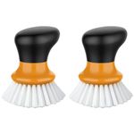 MR.SIGA Dish Scrub Brush, Palm Brush Dish Scrubber with Ergonomic Grip, Kitchen Brushes for Dishes, Orange, Pack of 2