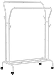 SONGMICS Stand Appendiabiti Doppio, Attaccapanni con Ruote, Struttura in Acciaio, Portata Fino a 100 kg, Larghezza di 103,5 cm, Multifunzione, Bianco HSR107W01