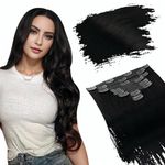 Ugeat Clip in Hair Extensions Human Hair Off Black 16 Inch #1B Double Weft Clip in Human Hair Extensions 8 Pieces Real Hair Extensions Clip in Human Hair 120 Grams Straight Human Hair Clip ins