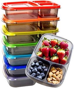 Youngever 7 Pack Bento Lunch Box, Meal Prep Containers, Re-usable 3 Compartment Plastic Divided Food Storage Container (Rainbow)