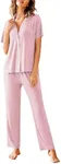 Avidlove Women Pajamas Set Notch Collar Soft Sleepwear Pjs Short Sleeve Button Down Nightwear with Long Pants