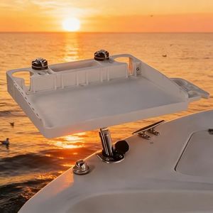HITORHIKE Boat Cutting Board Bait Table with Stainless Steel Arm, Single Rod Holder, 360° Rotating Surface, Knife & Plier Slots, Drain Channel – Fish Cleaning & Fillet Station for Boats & Grills