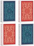 Playing Cards 4 Pack,Plastic Waterproof Playing Cards Bulk for Adults,4 Decks of Poker Cards Professional Set,Wide Poker Size Regular Index(2 Blue+ 2 Red)