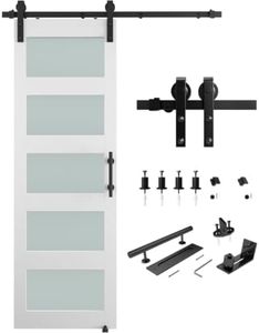 Sliding Barn Door, 28" x 84" Glass Barn Door with 5FT Hardware Kit Included