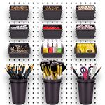 G.CORE Pegboard Bins PegBoard Cups with Hooks & Loops 12 Pack Set, Peg Hooks Assortment Organizer Accessory, Various Tools Storage Arrange System Kit for Garage Craft Workshop Workbench Hobby Office