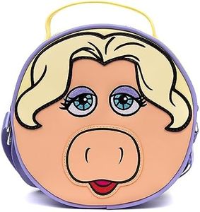 Disney Bag, Crossbody, Round, The Muppets Miss Piggy Face Character Close Up, Lavender, Vegan Leather, Purple, 8.0" x 8.0"