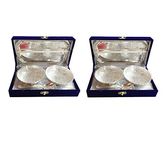 INTERNATIONAL GIFT® German Silver Round Bowl Set with Tray and Spoon with Beautiful Gift Box Packing and with Carry Bag (Set of 2 Piece)