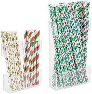 2 PACK Small Acrylic Straw Holder for Cabinet Doors，Straw Organizer Storage with Most Sizes，Multi-Function Kitchen Accessories Container with Adhesive Round Pads(Transparent)