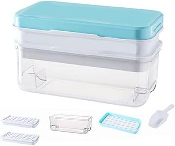 Press Type Ice Cube Maker, Ice Cube Tray with Lid and Bin, Ice Mould Double Layer Creative Ice Box Comes with Scoop and Press Plate, One Second Release All Ice Cubes, BPA Free – 64 Ice Cubes (Blue)