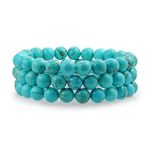 Simple Plain Set of 3 Stabilized Turquoise 8MM Ball Bead Stones Stackable Strands Stretch Bracelet for Women for Teen