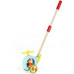 Jacootoys Helicopter Push and Pull Along Wooden Baby Toddler Walking Toy with Detachable Stick for 1 2 years old 24 Inch