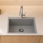 Carissa By Carysil™ Valessin Quartz Kitchen Sink 31 x 20 x 8 inches, Single Bowl Granite Sink with 80% Quartz & 20% Resin, Heat Resistant 300°C, 50kg Load Bearing, Stain Resistant - Silver Grey