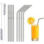 Set of 10 Reusable Metal Straws Drinking, 216mm Eco-Friendly Stainless Steel Drinking Straws for Cocktail, Milkshake, Cold/Hot Drinks (4 Straight + 4 Bent + 2 Cleaners) BPA Free