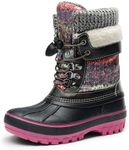 DREAM PAIRS Boys Girls Snow Boots Waterproof Outdoor Warm Cozy Anti-Slip Mid Calf Faux Fur Lining Insulated Winter Shoes for Little/Big Kids,Size 5 Big Kid,Grey/Fuchsia,KMONTE-1
