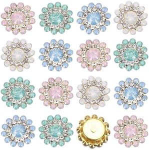 100PCS 14MM Sew on Rhinestones Gems, Flower Gold Claw Rhinestones Glass Crystals Jewelry for Crafting Sewing Clothes Dresses Shoes Belt Decoration Accessories (Mix Opal Color)