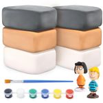 Pottery Clay Air Dry Clay Kit,2.6lb of Clay Paint with 6 Paint Pots&Paint Brush,Ceramic Clay Pottery Clay for Wheel,Clay Making Kit for Kids Art Craft for Kids 6+,Included White&Gray&Nature Color
