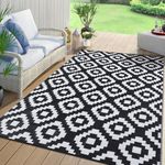 GarveeHome Outdoor Rug 6x9 Waterproof Mat Reversible Plastic Camping Rug for Patio Plastic Straw Rug Waterproof Portable Rugs for Outside RV Porch Balcony Picnic Outdoor Area Rugs Black&White