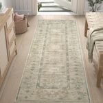 JINCHAN Antibacterial Runner 2x8 Area Rug Hallway Indoor Washable Vintage Rug Living Room Floral Print Floor Cover Bathroom Non-Slip Taupe Foldable Carpet for Kids Nursey Bedroom Kitchen Laundry Room