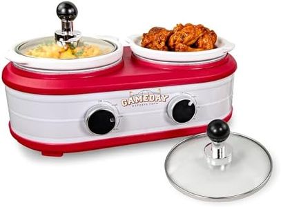 Nostalgia Game Day 2.5-Quart 2-Section Slow Cooker with Lid and Ladle, Keg-Like Design, Cooks Chicken Wings, Meatballs, Chilli, Cheese, Soup, Stews, and More