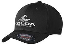 Koloa Surf Embroidered Classic Wave Flexfit Cool & Dry Poly Block Mesh Cap, Black / White Embroidered Classic Wave Logo, Large-X-Large