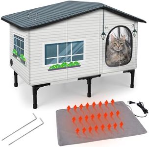 GASUR Weatherproof Heated Cat House for Outdoor Cats, Insulated Heating Cat House with Heated Pad for Winter, Elevated Heat Cat Shelter Waterproof Safe Feral Outside Pet House for Cats(20"x17"x16")