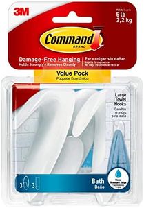 Command Towel Hook Value Pack, Large, Clear Frosted, 3-Hooks, 3-Large Water-Resistant Strip (BATH17-3ES)